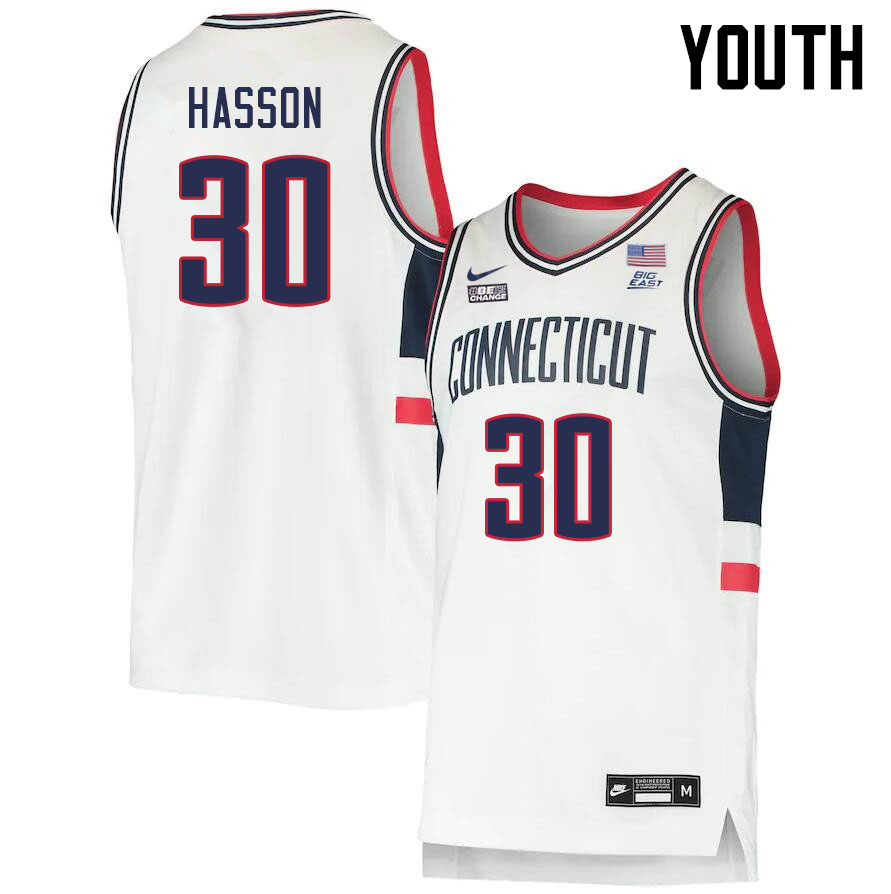 Youth #30 Yarin Hasson Uconn Huskies College 2022-23 Basketball Stitched Jerseys Sale-White - Click Image to Close